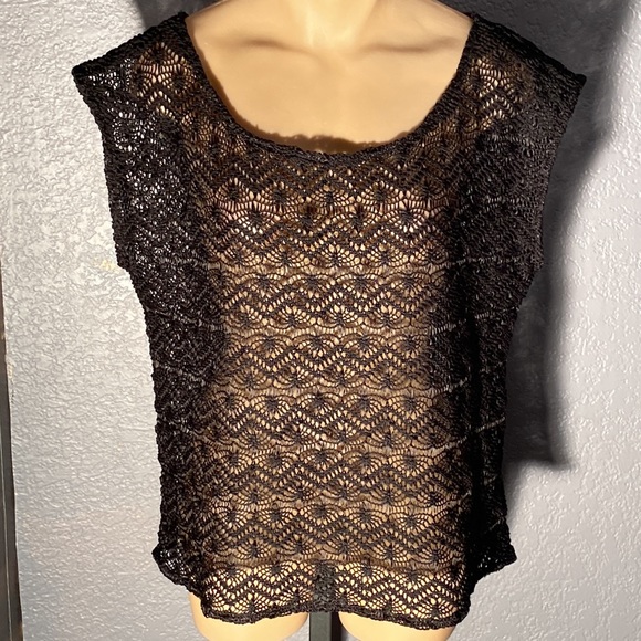 EXPRESS - vest tank: black scoop neck open knit sheer w sequins - L - Picture 2 of 16